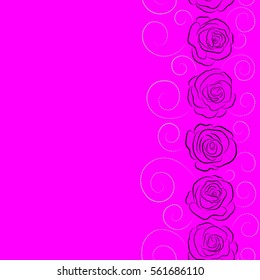 Seamless watercolor pattern of vertical abstract vector neutral and magenta rose flowers and copy space (place for your text).
