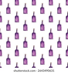 Motif harmonieux à l'aquarelle de bouteilles de whisky sur fond blanc. Idéal pour les décorations de bar, les emballages ou les invitations. De riches tons ambrés ajoutent élégance, sophistication et une ambiance festive.
