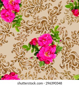 seamless watercolor pattern, wild rose background