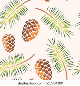 Seamless watercolor pine branches