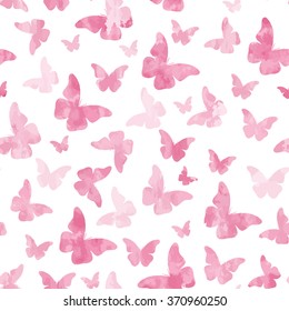 Seamless watercolor pink  butterflies pattern. Vector illustration
