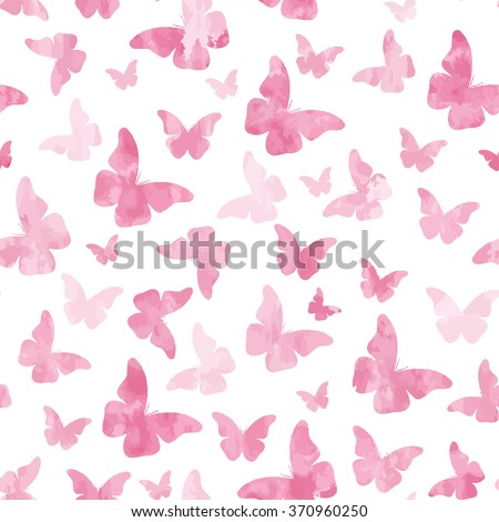 Seamless watercolor pink  butterflies pattern. Vector illustration