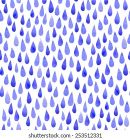 Seamless watercolor rain drops pattern, vector illustration. 