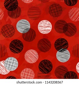 Seamless watercolor red pattern with hatched circles