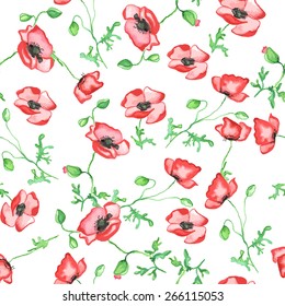 Seamless watercolor red tulips pattern. Vector illustration