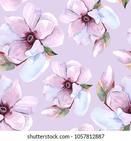 Seamless watercolor romantic floral pattern on a white background