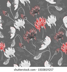 Seamless watercolor romantic floral pattern on dark background