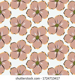 Seamless watercolor romantic floral pattern on a white background. Flat botanical ornament with minimalistic elements in soft palette. Vector seamless flower pattern background.