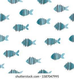 Seamless watercolor sea fish pattern.