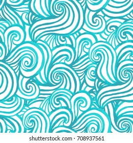 Seamless watercolor sea wave hand-drawn pattern, waves background. Water or wind flow. Can be used for wallpaper, pattern fills, web page, background, surface textures.