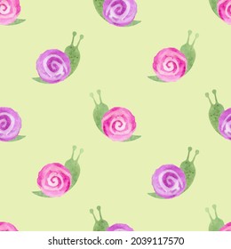 Seamless watercolor snails pattern. Vector illustration.