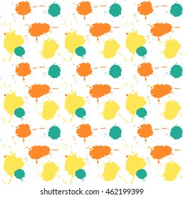 Seamless watercolor splashes pattern. Hand drawn abstract background, colorful paint drops texture. Vector illustration. 