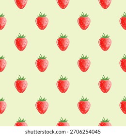 Padrão de morango de aquarela sem costura. Textura de fruta de estilo de ícone bonito e plano no fundo do pastel de creme. Design de sobremesa de verão repetível para tecido, embalagem ou papel de parede.