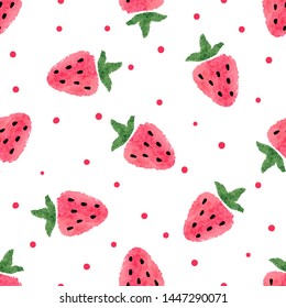 Seamless watercolor strawberry pattern. Vector berry background.