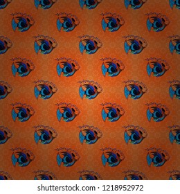 Seamless watercolor texture fish pattern in magenta, blue and orange colors. Vector illustration.