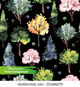 Seamless with watercolor trees. Watercolor. Seamless pattern for fabric, paper and other printing and web projects.