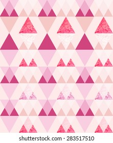 Seamless watercolor triangle geometric pattern vector background pink.greeting card background. 