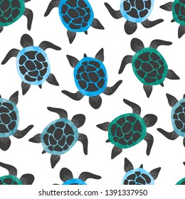 Seamless watercolor turtles pattern. Vector background with tortoises.