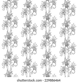 Seamless watercolor vector flower monochrome pattern