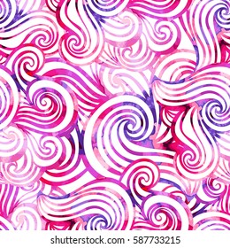 Seamless watercolor wave hand-drawn pattern, waves background.Can be used for wallpaper, pattern fills, web page background,surface textures.
