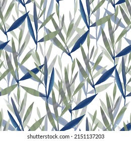 seamless watercolour leaves pattern on white background , greeting card or fabric