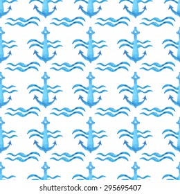Seamless watercolour marine pattern. Boundless pattern can be used for web page backgrounds, wallpapers, wrapping papers, invitation, congratulations and summer designs.