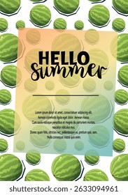 Seamless watermelon background with summer text and gradient overlay. Ideal for packaging, posters, and seasonal digital content.
