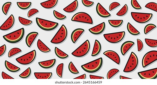 Seamless watermelon fruit pattern. Playful vector background ideal for food, healthy eating, and picnic themes. Bright and colorful. sstkBackgrounds