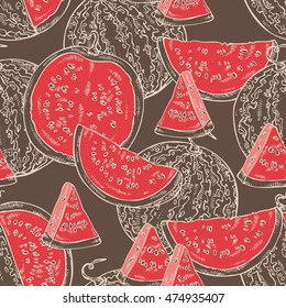 Seamless with watermelon . hand drawn