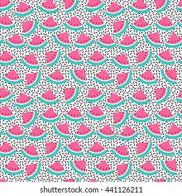 Seamless watermelon ice cream pattern. Summer vector background. Hand crafted. Geometric shapes, bright colors, hipster style lettering. birthday, wedding, isolated,template, summer poster, summer abc
