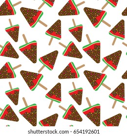 Seamless Watermelon Ice Cream Pattern Background. Vector Illustration