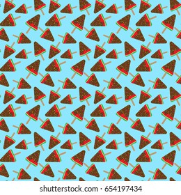 Seamless Watermelon Ice Cream Pattern Background. Vector Illustration