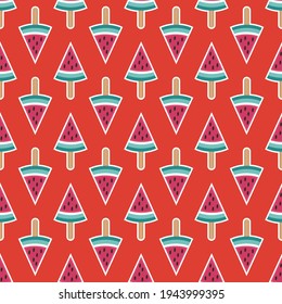 Patrón vectorial de la olla de agua sin mar. Repetir el fondo del fruto de verano con elementos alimentarios. Diseño de moda rojo a la moda. Ilustración moderna.