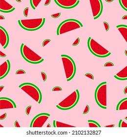 Seamless watermelon pattern. background with watermelon slice red color pieces. art style fruit background design concept for summer season. Vector idea food sweet.