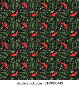 seamless watermelon pattern. colored vector doodle illustration with watermelon. pattern with watermelon