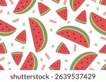 Seamless watermelon pattern and decorated with geometric shapes.