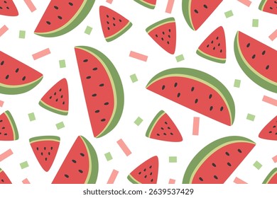 Seamless watermelon pattern and decorated with geometric shapes.