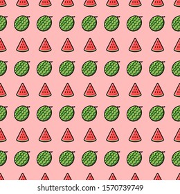 Seamless watermelon pattern. Fashion illustration. Colorful bright fruit pattern. Tropical illustration. Textile ornament. Graphic vector background. Seamless texture. Repeat pattern backdrop.