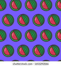 seamless watermelon pattern on a blue background in a flat style