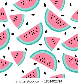 Seamless watermelon pattern on white background, hand drawn watermelon pattern.