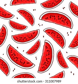 Seamless watermelon pattern on white background.