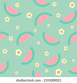 seamless watermelon pattern with some watermelon flowers vector illustration. Suitable for fabric, wrapping, wall paper, clothing.