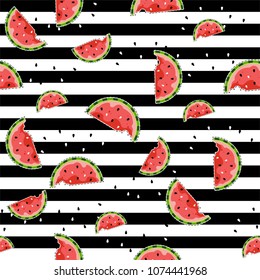 Seamless watermelon pattern, sweet summer. Vector illustration.