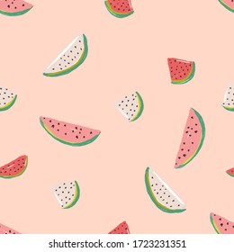 Seamless watermelon pattern. Vector background with watercolor watermelon slices.