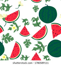 seamless watermelon pattern vector cartoon style isolated on white background