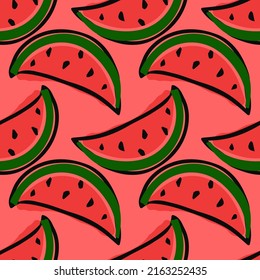 seamless watermelon pattern. vector doodle illustration with watermelon. pattern with red watermelon