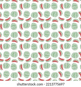 seamless watermelon pattern. vector doodle illustration with watermelon. pattern with red watermelon