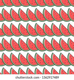 Seamless watermelon pattern. Vector juicy watermelon slices on white background. Summer season. 