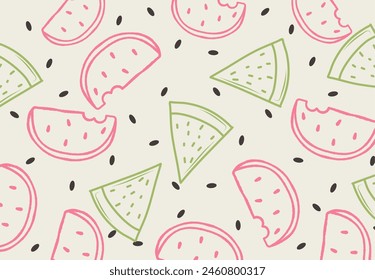 Seamless watermelon pattern. Vector summer background with watermelon slices.