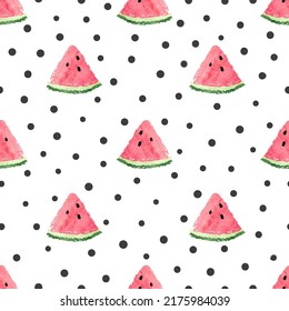 Seamless watermelon pattern. Vector texture with watercolor watermelons slices.